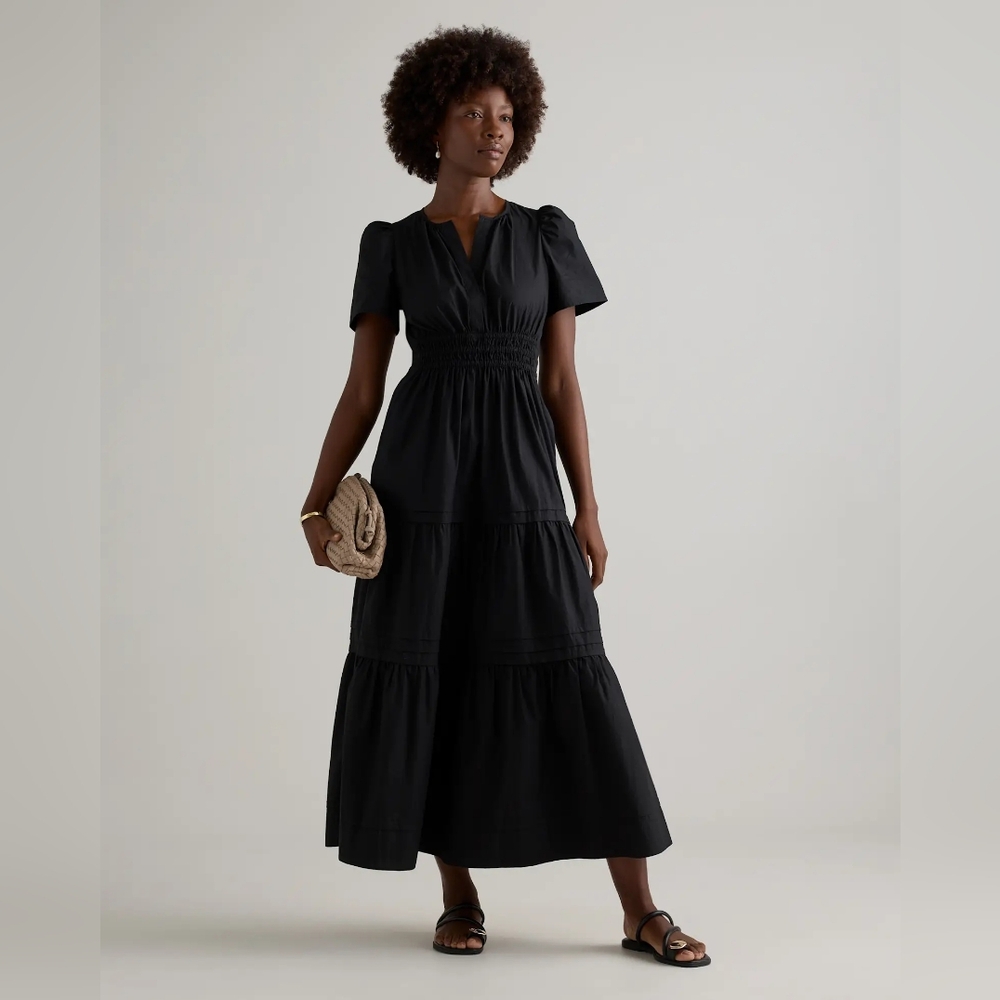 NWT: Quince 100% Organic Cotton Tiered Maxi Dress in Black - Picture 2 of 12